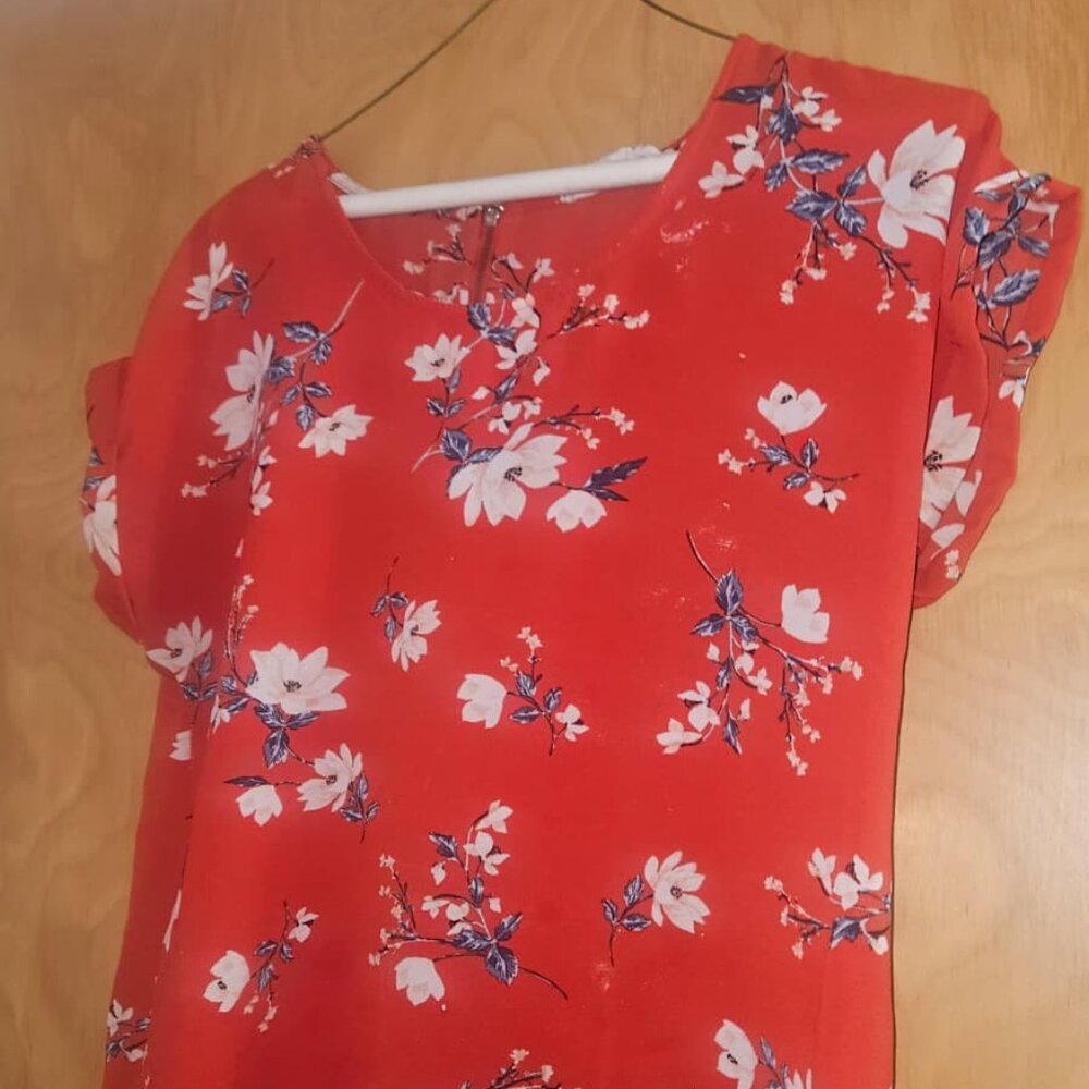 L Orange Blouse with Flowers